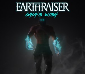 A video game still showing a silhouette of superhero EARTHRAISER